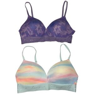 Victorias Secret PINK Wireless Lightly Lined Bras in Purple & Teal Tie Dye / 36C